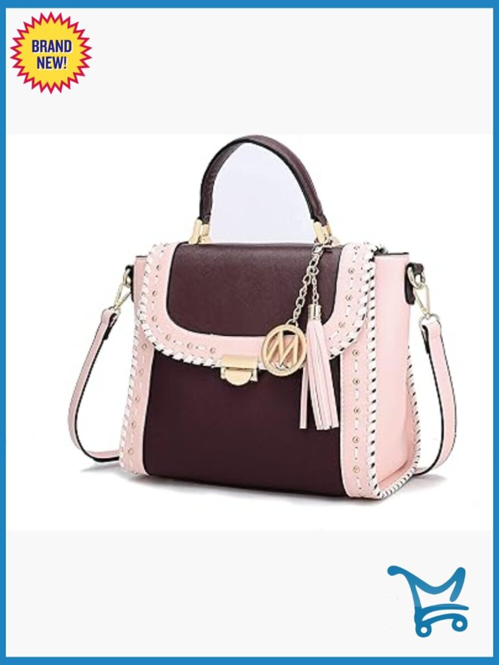 Large Vegan Leather Satchel Crossbody Bag with Adjustable Strap
